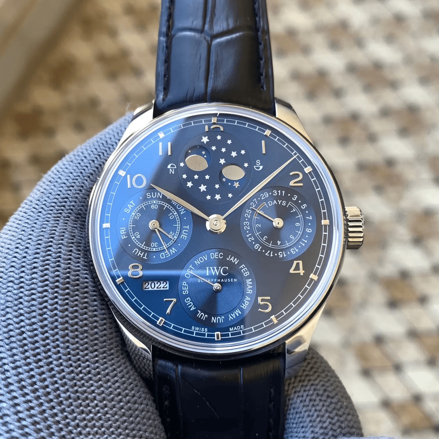 IWC 아이더블유씨 포르투기저 퍼페츄얼 캘린더 화이트골드 블루다이얼