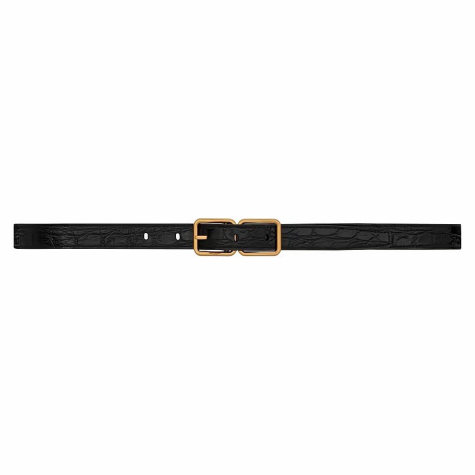 SAINT LAURENT 생로랑 크로커다일 엠보 가죽 더블 버클 협벨트 732557 (20mm)