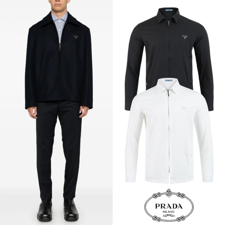 PRADA 프라다 클래식 레더 트라이앵글 바람막이