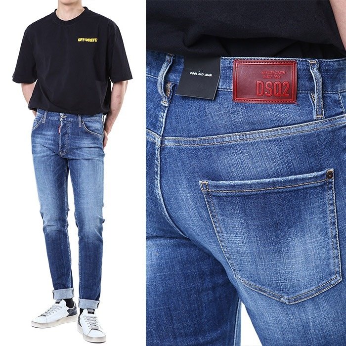 DSQUARED2 디스퀘어드2 레드 래더패치 빈티지 중청 워싱진