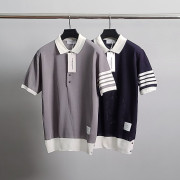 THOM BROWNE 톰브라운 사선완장 배색 반팔 카라 니트