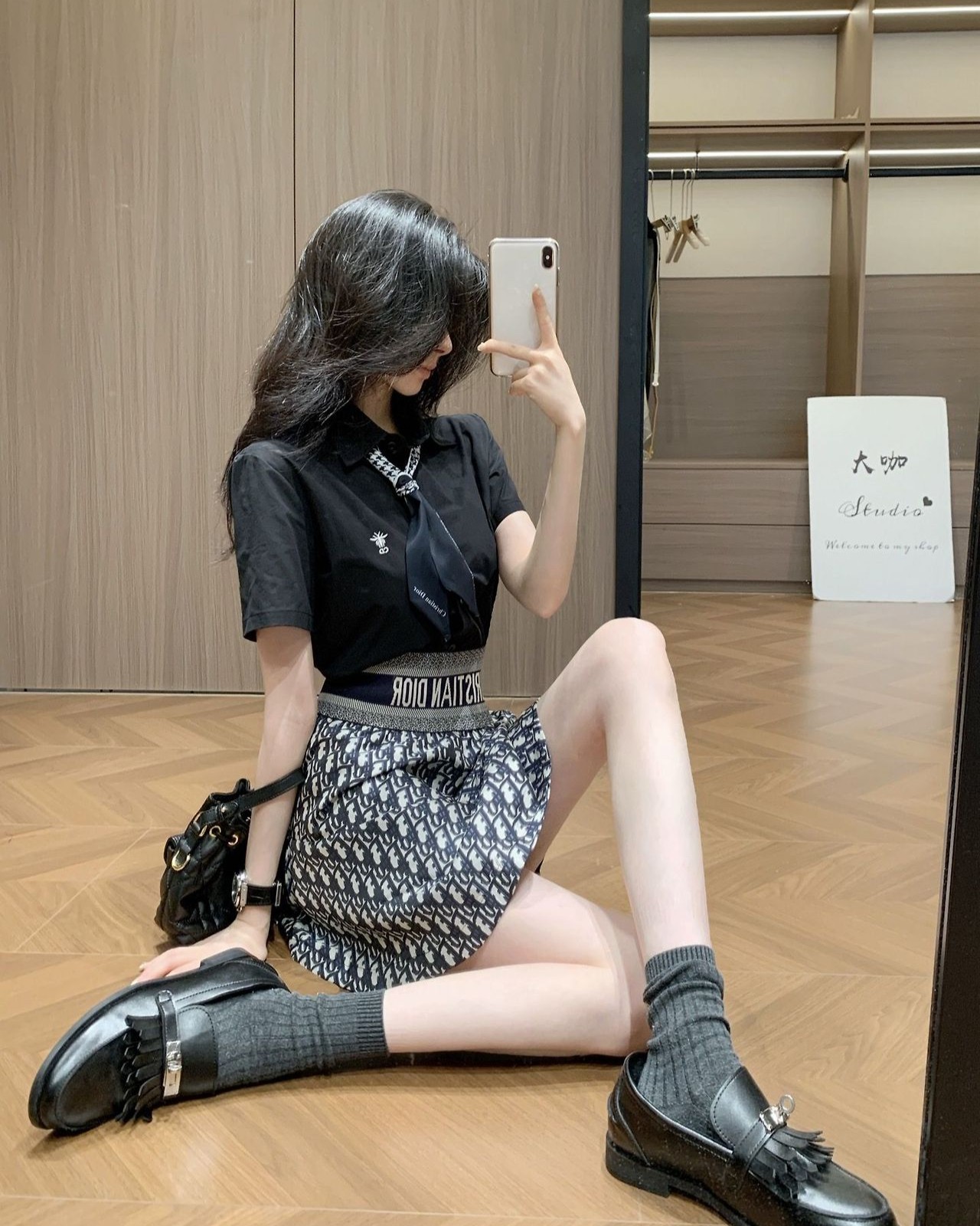 ●6월 판매 4위● DIOR 디올 33015 프레피 스카프 세트 반팔 셔츠&오블리크 스커트 세트 2COLOR
