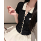 CHANEL 샤넬 1033 배색 펄 반팔 니트 가디건 2COLOR