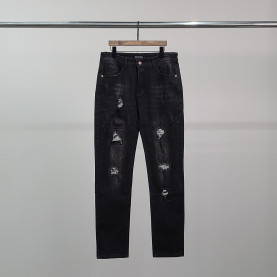 BALENCIAGA 발렌시아가 포켓로고 데미지 흑 청바지