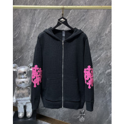 CHROME HEARTS 크롬하츠 7027 Y NOT 레더 크로스 니트 후드 집업