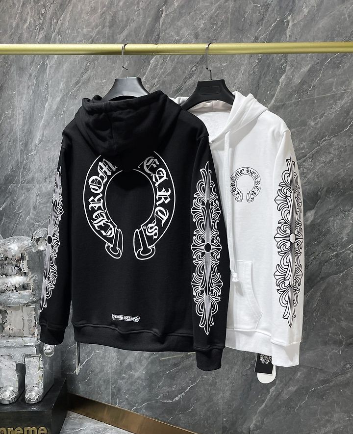 CHROME HEARTS 크롬하츠 7030 홀스슈 플로랄 크로스 후드 집업