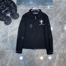 CHROME HEARTS 크롬하츠 7053 세메터리 크로스 레더 패치 워크 자켓