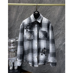 CHROME HEARTS 크롬하츠 7058 크로스 플뢰르 디스트로이드 체크 셔츠 자켓