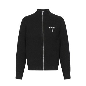 PRADA 프라다 로고 자수 집업 니트 가디건